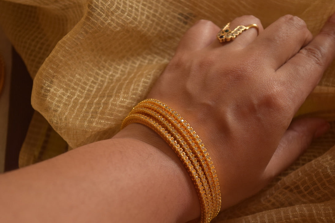 Gold Finish AD Bangles- White (Set of 4)