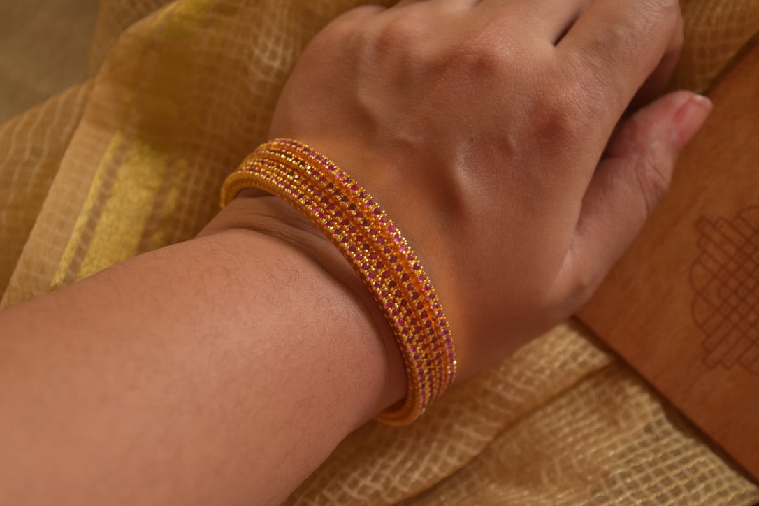 Gold finish Ruby Bangle-red (Set of 4)