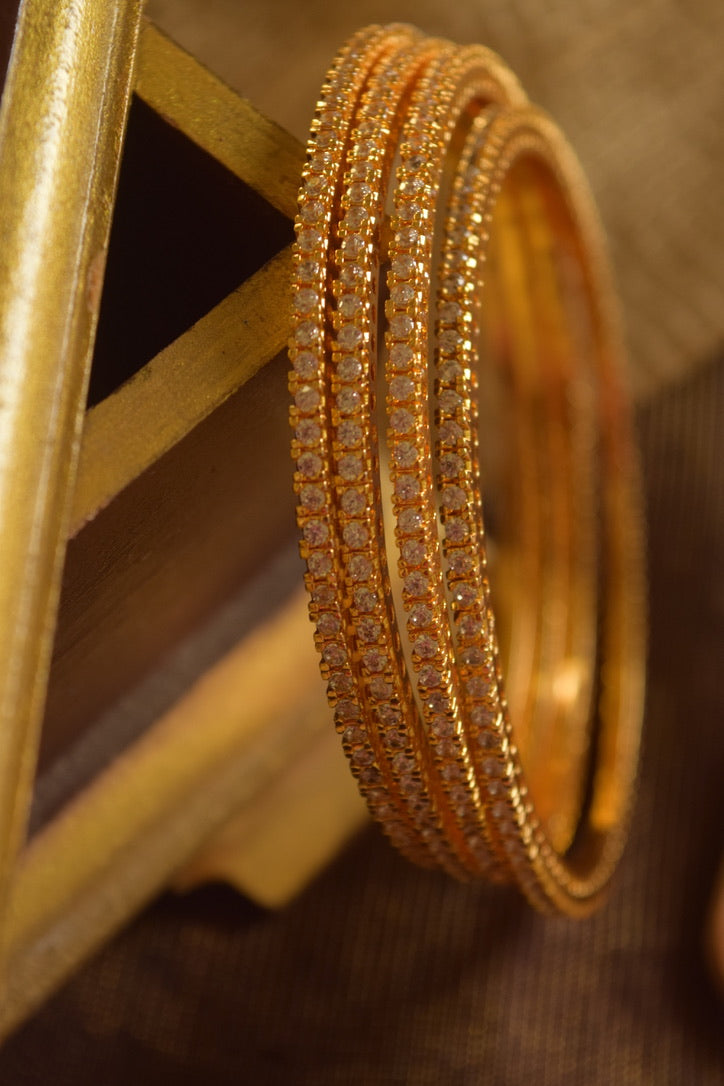 Gold Finish AD Bangles- White (Set of 4)