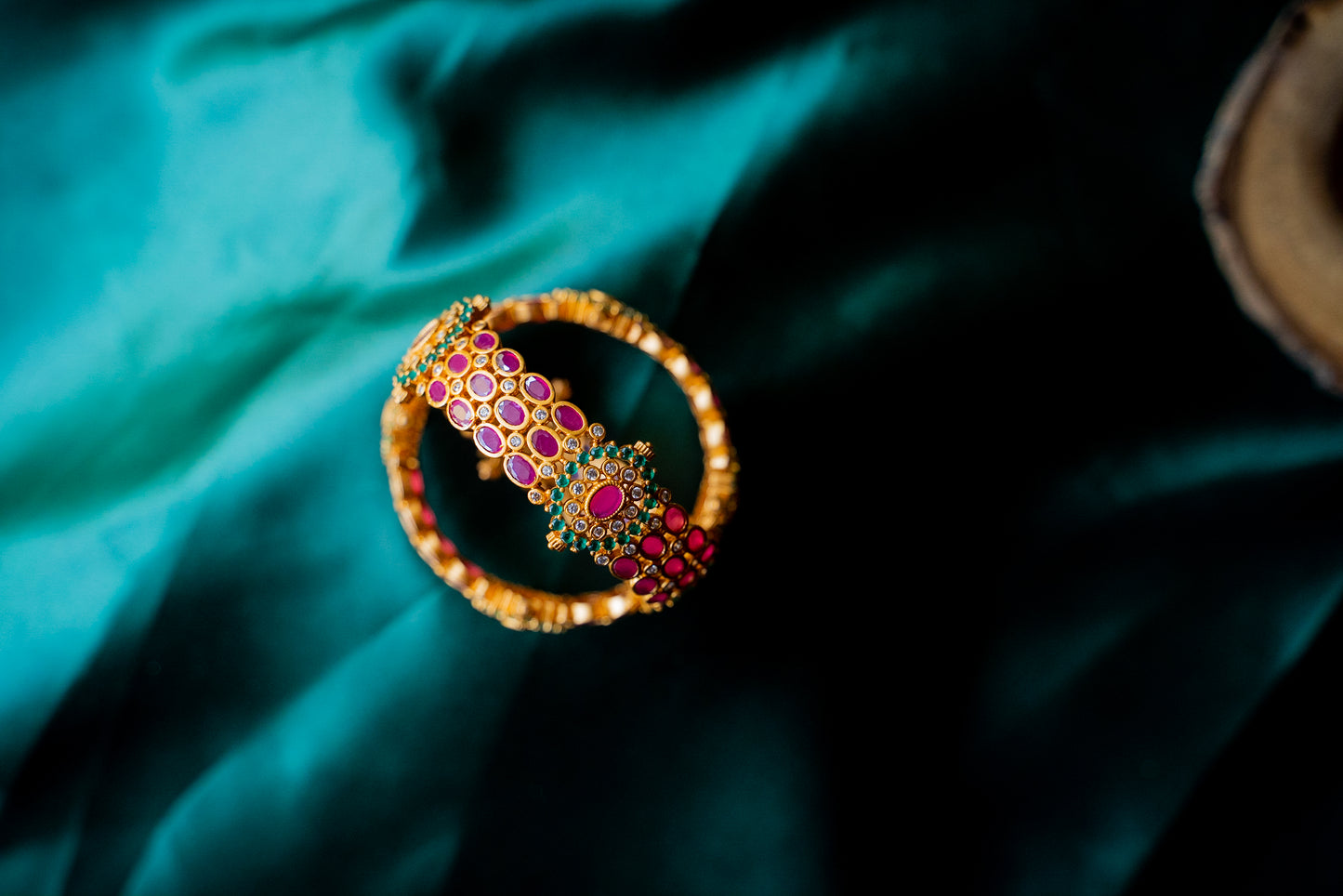 Matte Finish 3 layer ruby with flower mugappu KADA bangle #7A