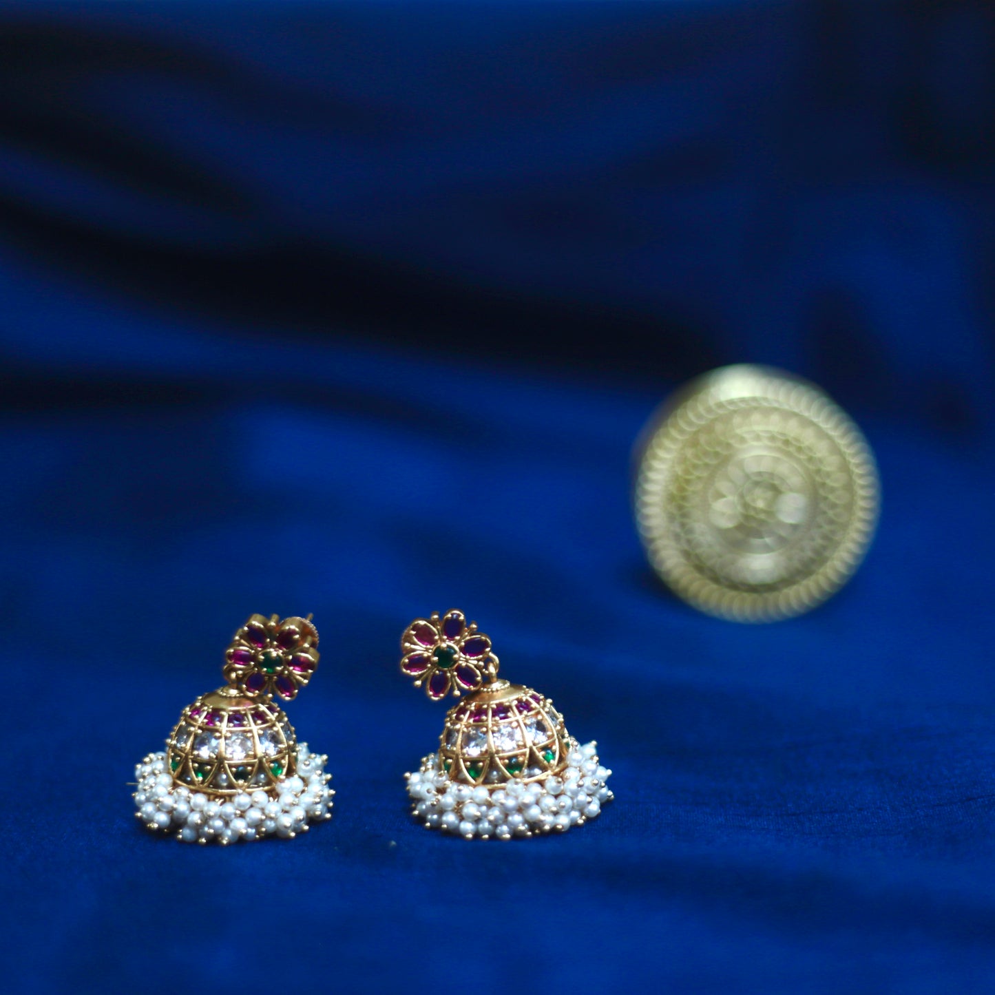 Matte finish - Flower Jhumka - Cluster Pearl-23A