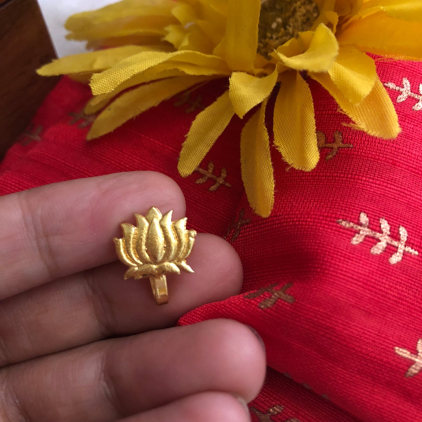Gold finish nose pin lotus flowered- Clip On