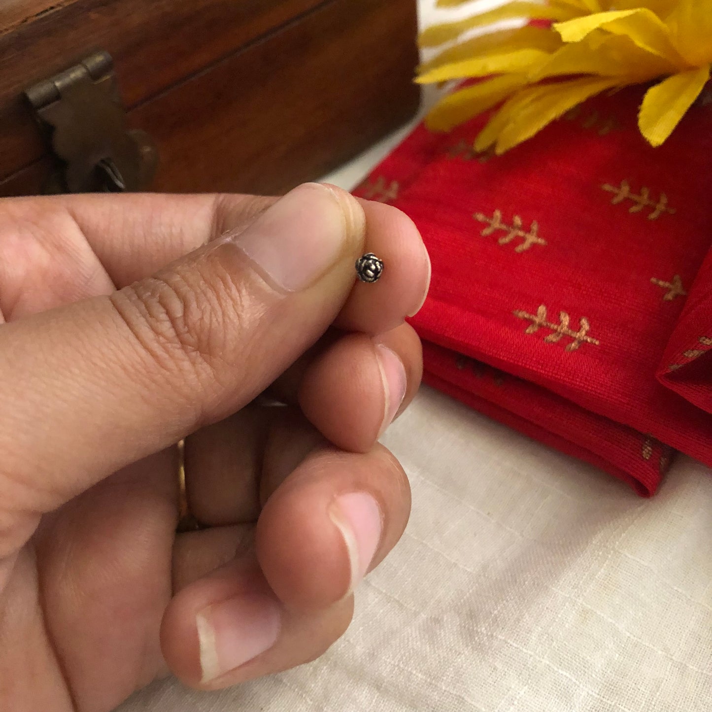 Silver Finish Tiny rose model nose pin (70% Purity Silver)