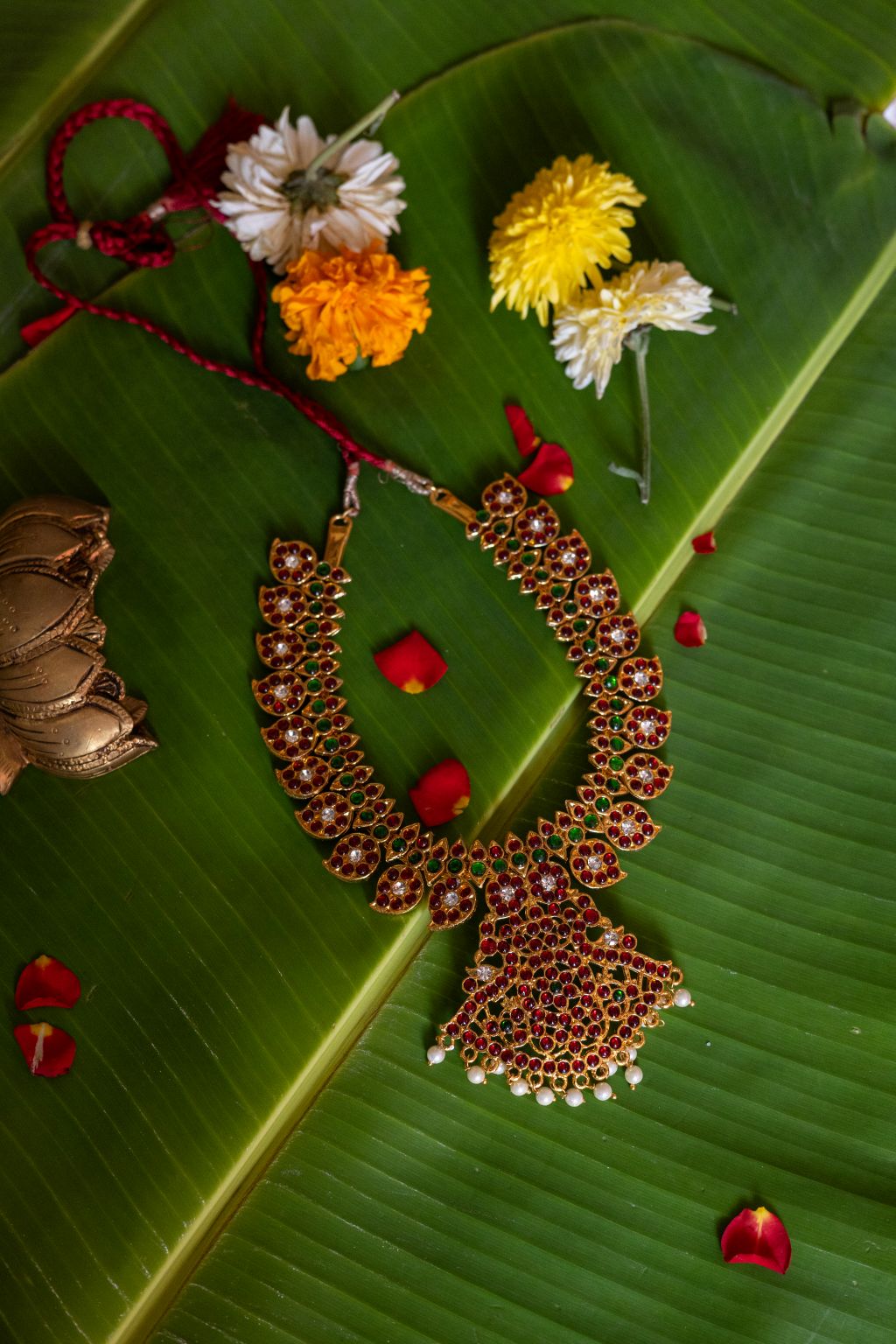 Imitation Kemp - Mango motifs & peacock pendant necklace #17