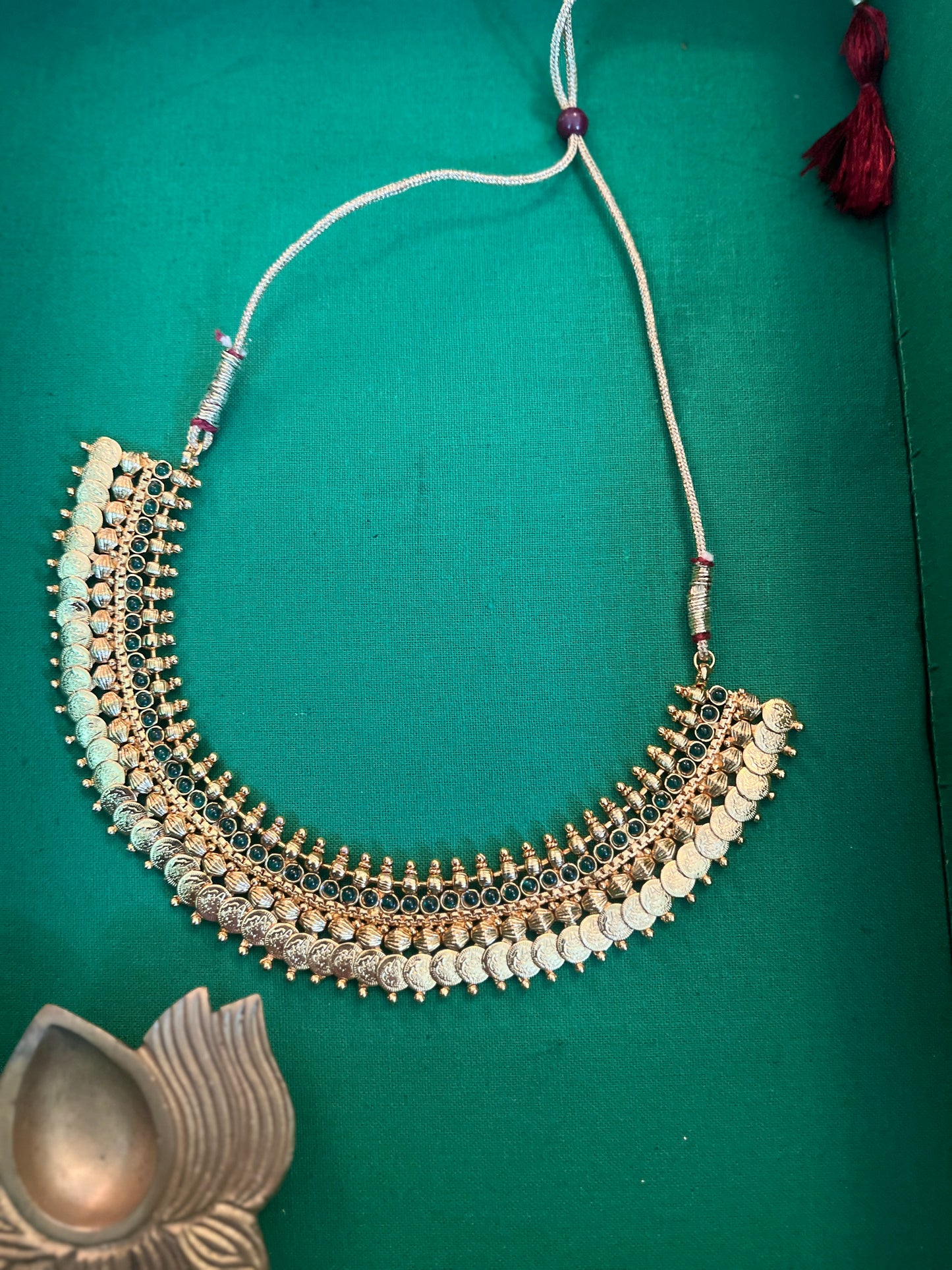 Gold Finish Small Lakshmi coin Necklace with Stud#19
