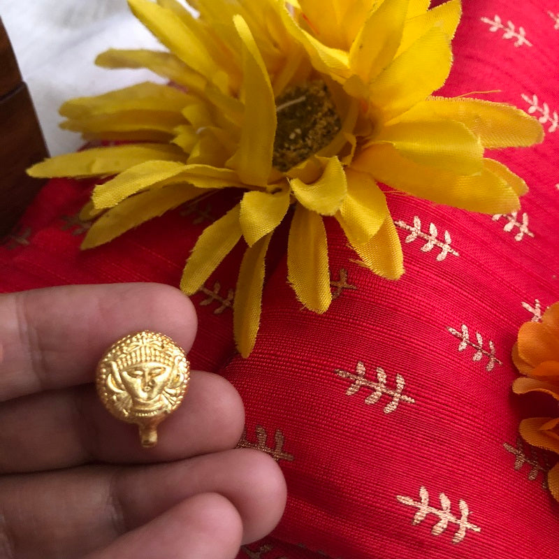 Gold finish nose pin durga maatha in round carving - Clip On