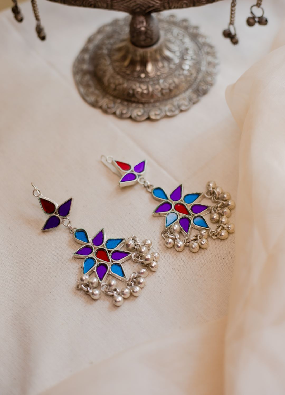 Silver finish Grape Bunch earrings- 11