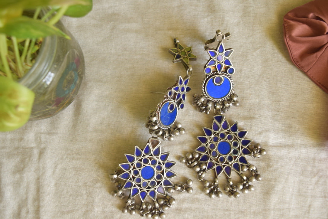 Silver Finish chakra jumbo earrings-15(A)