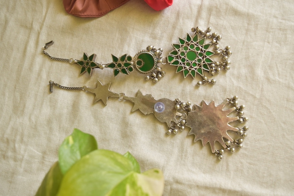 Silver Finish chakra jumbo earrings-15(B)
