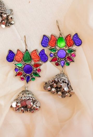 Silver Finish Lotus hook drop jhumkas-22(B)