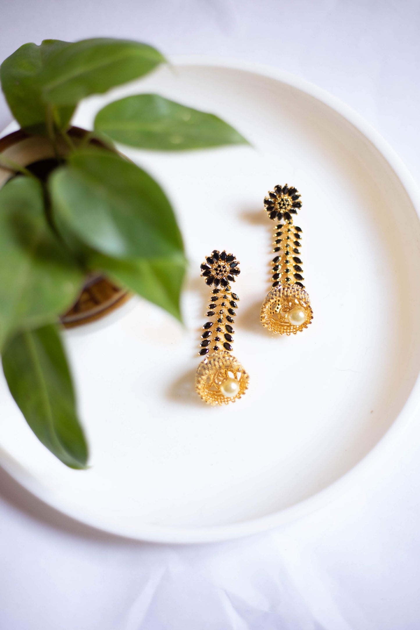Gold finish-long flower jhumka -01(B)
