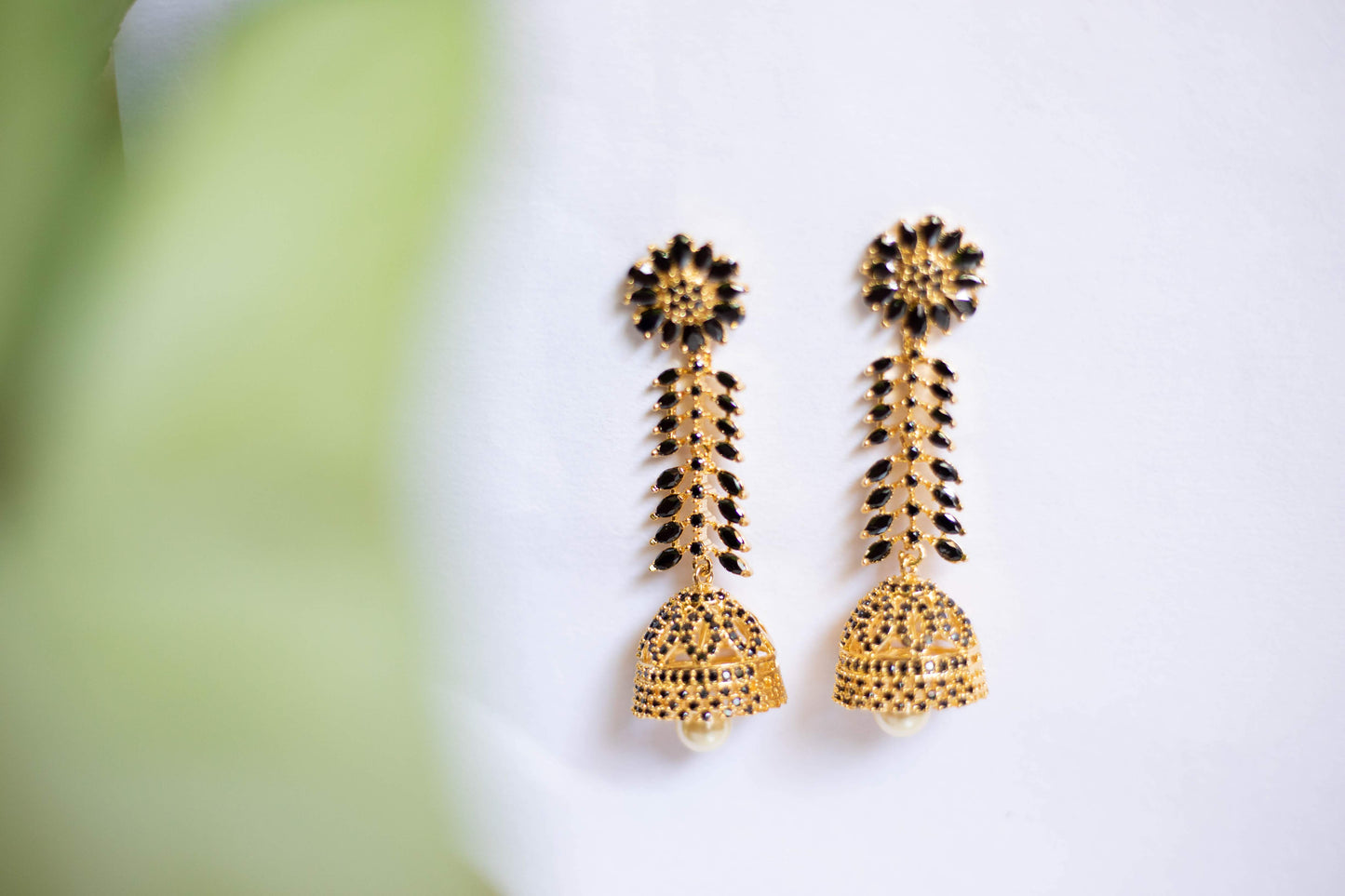 Gold finish-long flower jhumka -01(B)