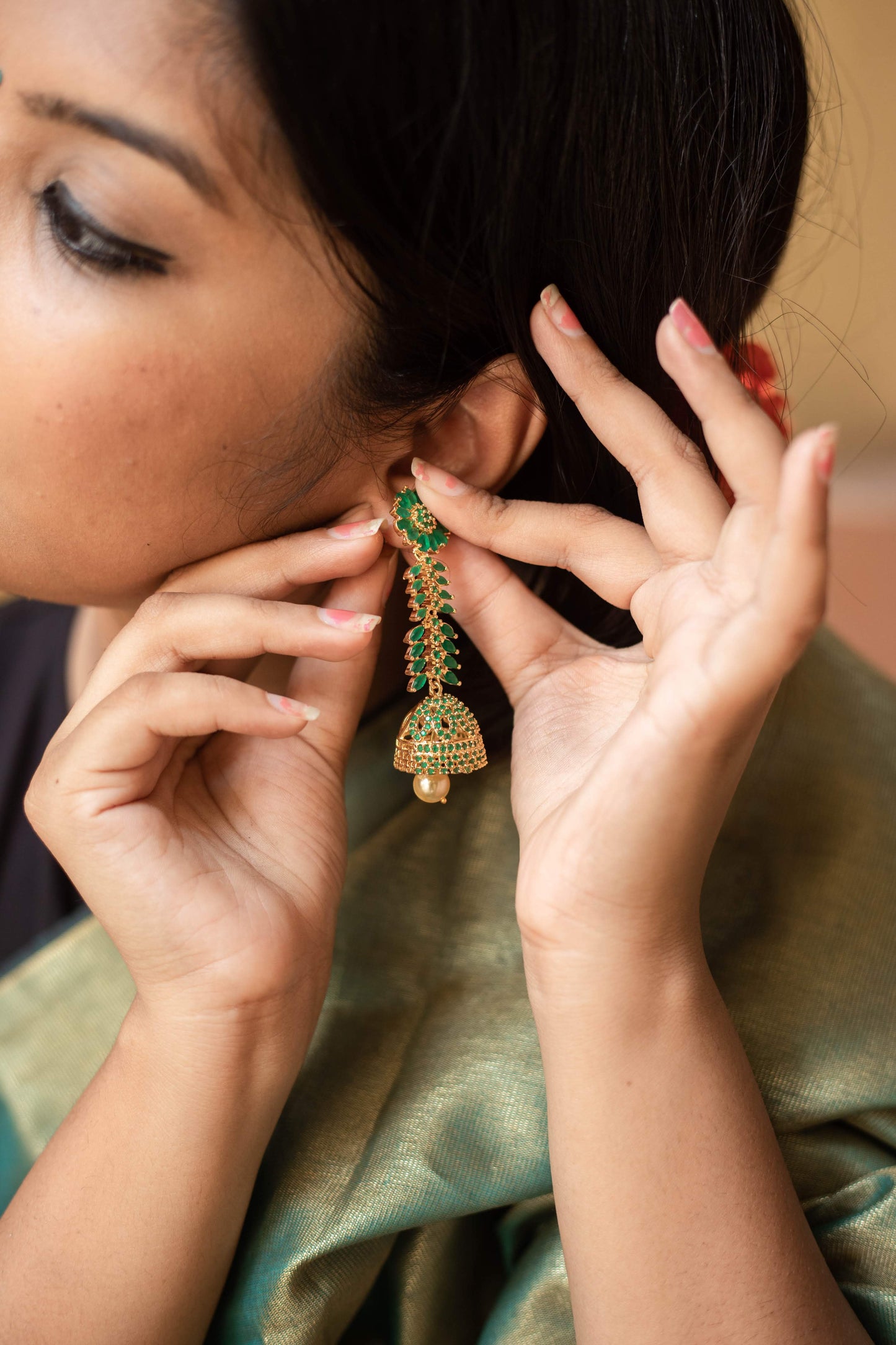 Gold finish-long flower jhumka -1 (A)