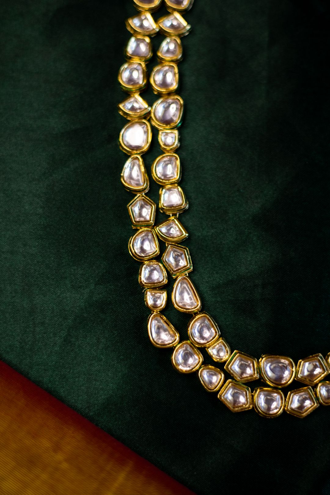 Gold Finish 2 Layered Kundan Necklace with Stud