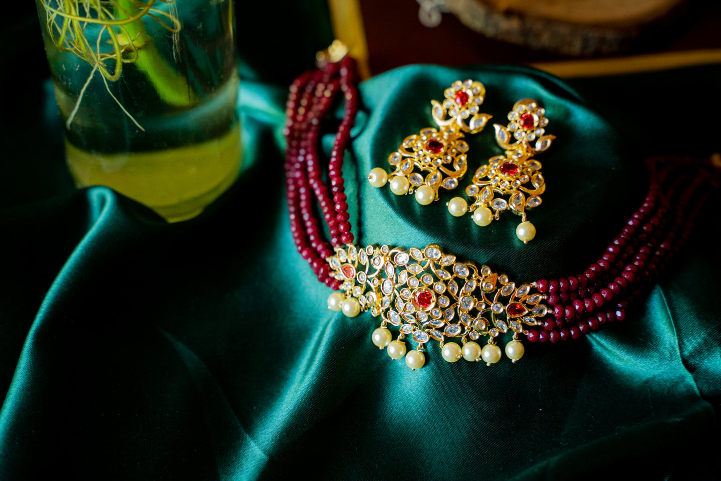 Crystal AD & red stone Necklace -Model 1 #14A