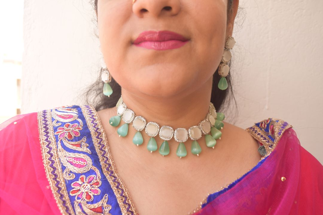White Crystal Stone with Pastel Beads with stud #20