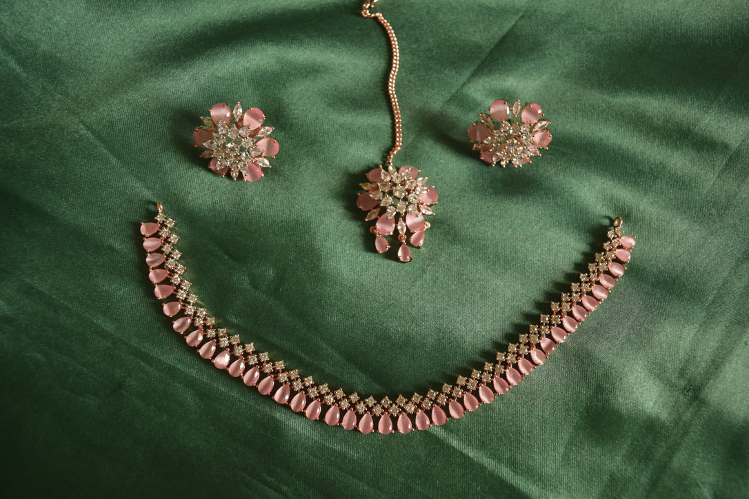 Rose Gold Finish AD Flower Necklace #22