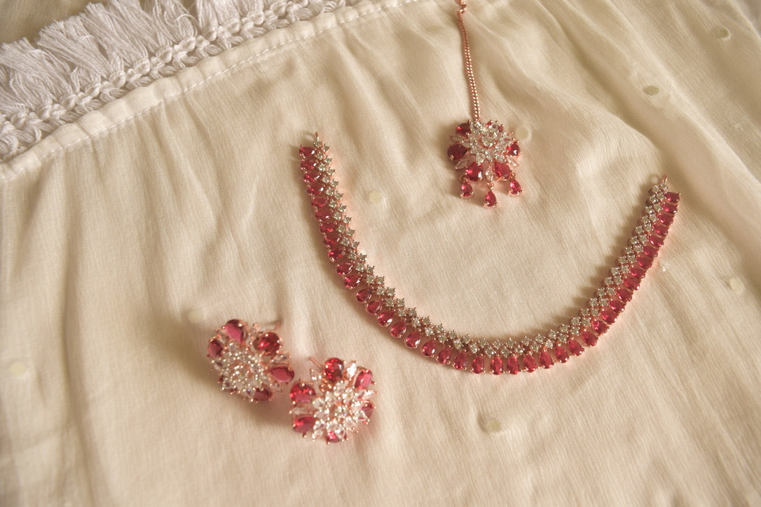 Rose Gold Finish AD Flower Necklace #23
