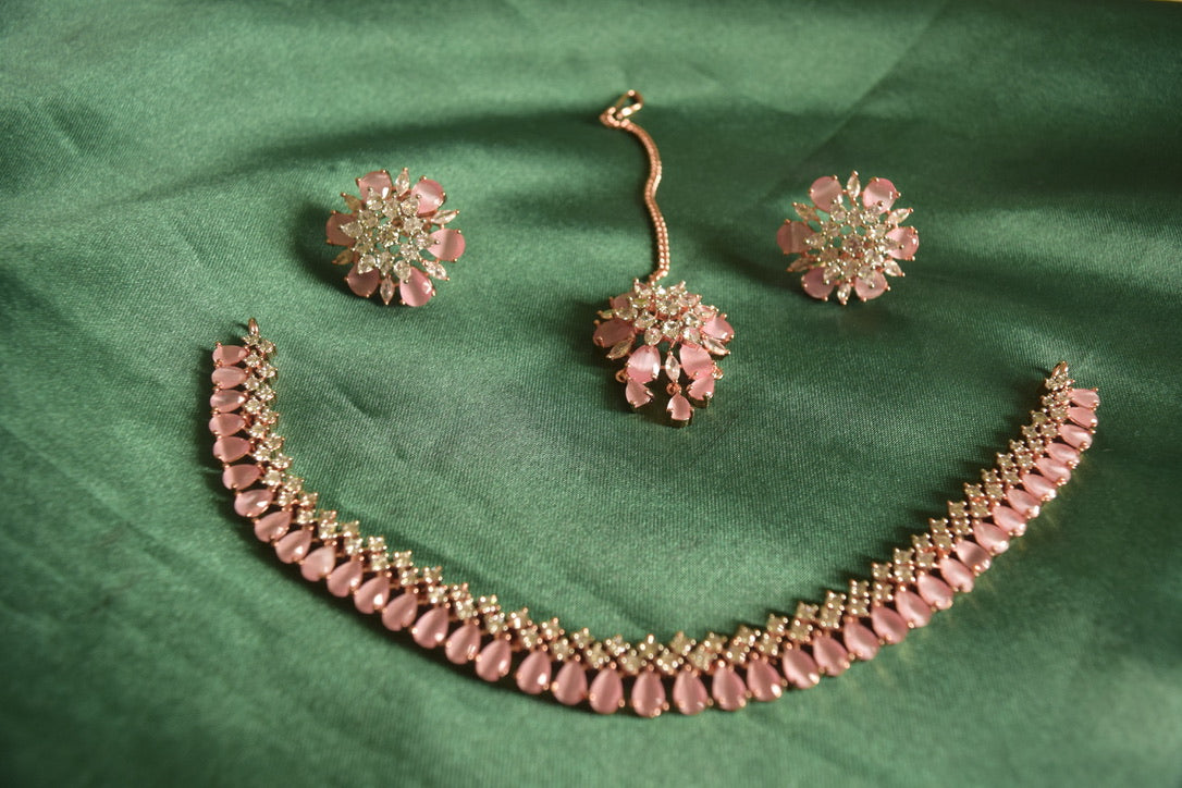 Rose Gold Finish AD Flower Necklace #22