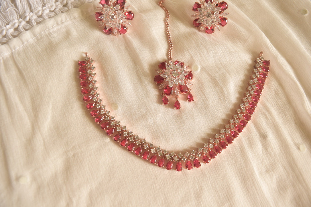 Rose Gold Finish AD Flower Necklace #23