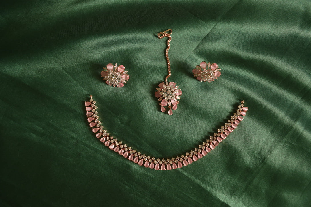 Rose Gold Finish AD Flower Necklace #22