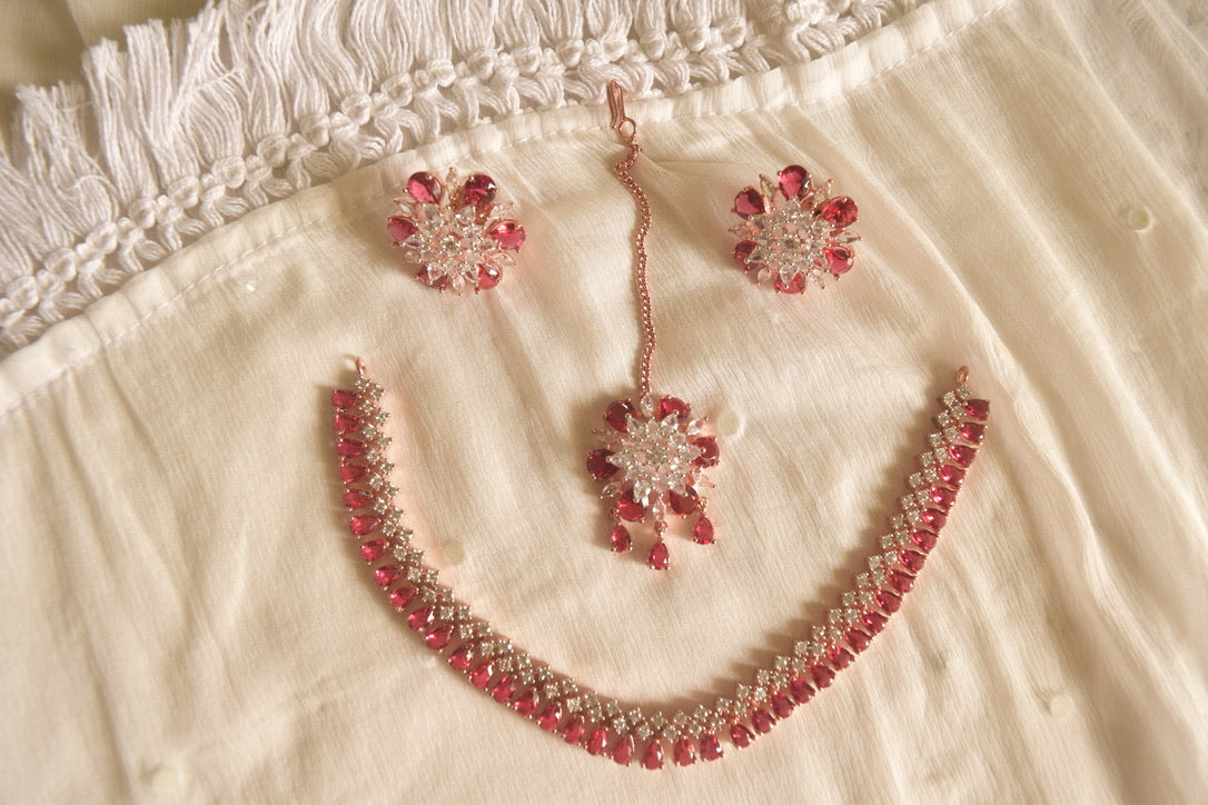 Rose Gold Finish AD Flower Necklace #23