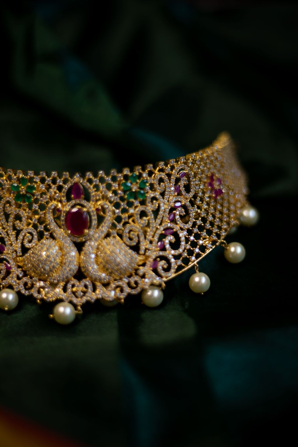Gold Finish Twin Peacock Bridal Necklace #24