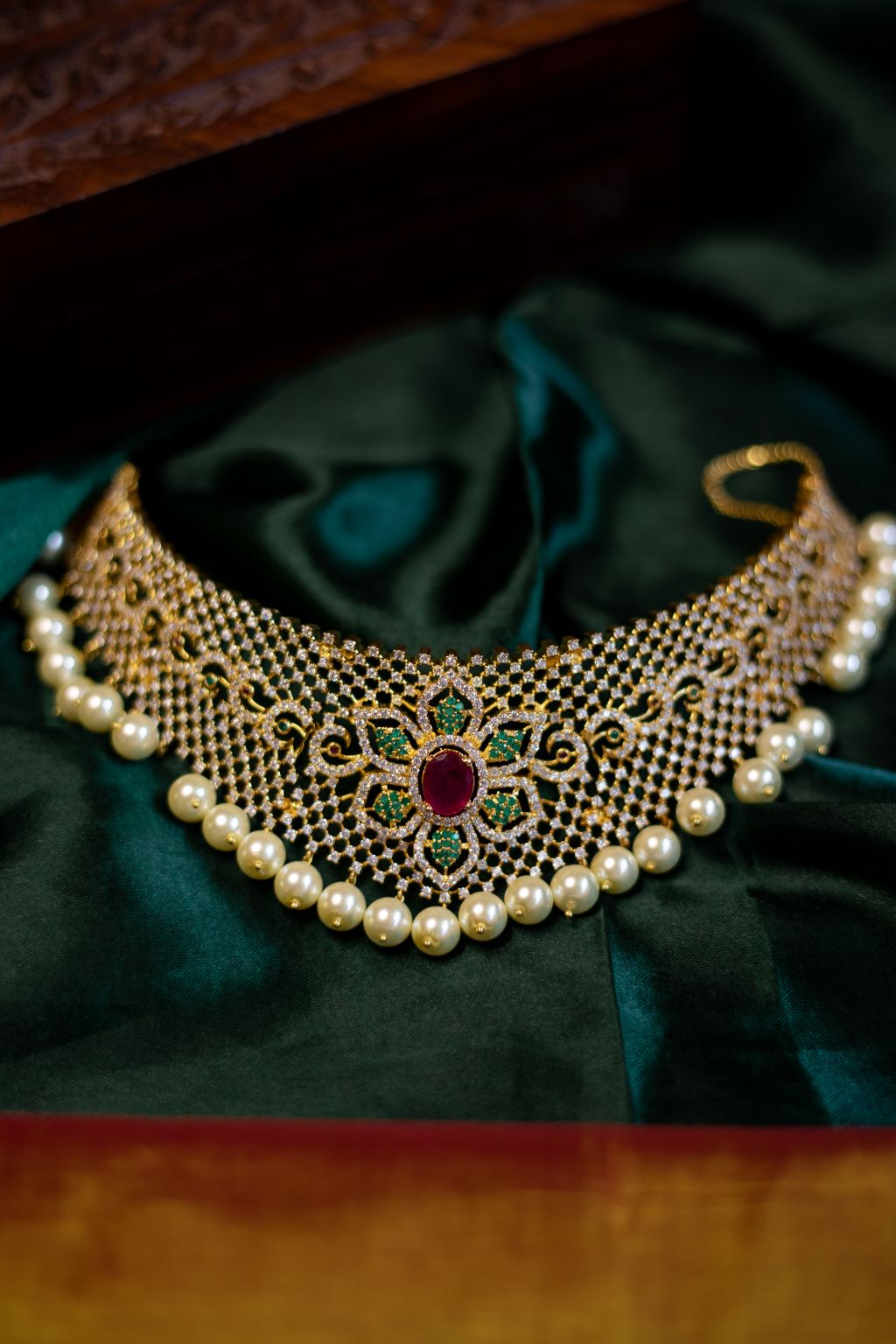 Gold Finish Flower Bridal Necklace #25