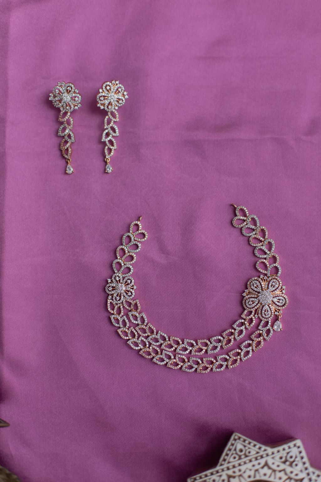 Rose Gold Finish Ad Cut work Necklace #27