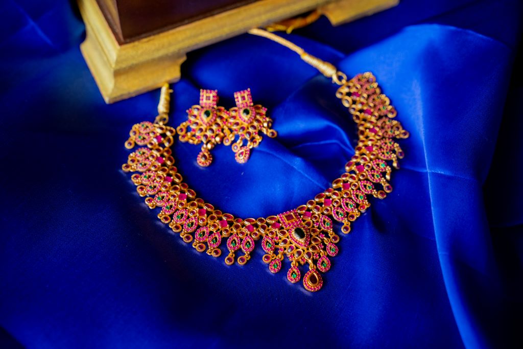Gold Matte Finish Ruby - Grape Bunch Necklace #28