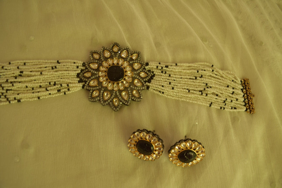 German Silver pearl kundan necklace #029