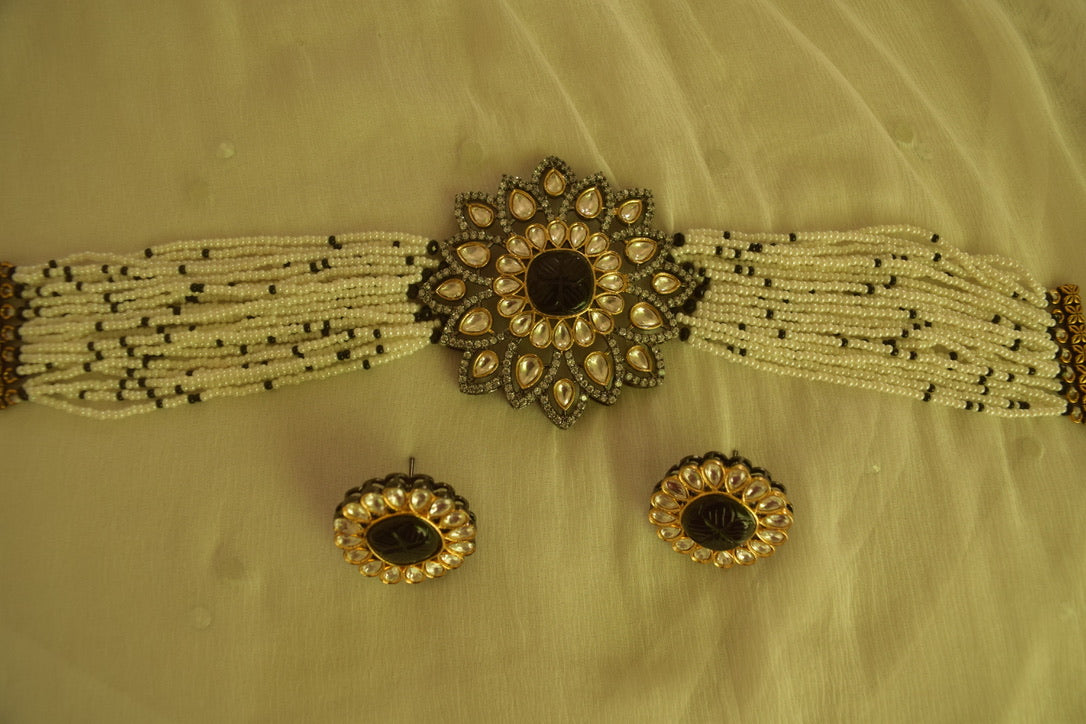 German Silver pearl kundan necklace #029