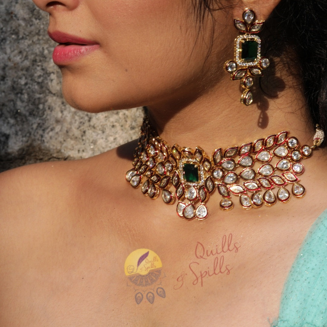 Gold Finish Layered high neck choker - Jasmin Model