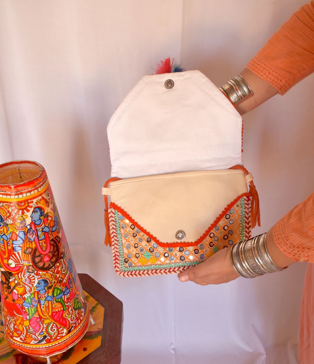 Mirror pearl sequence with choli & pompom- #01