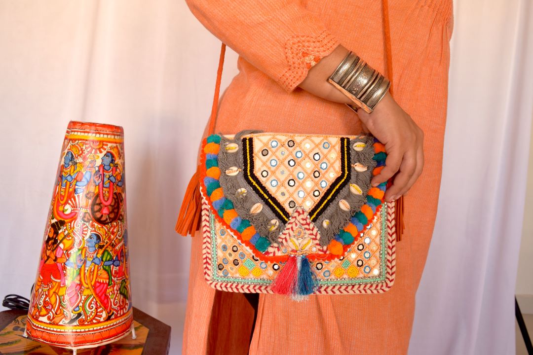 Mirror pearl sequence with choli & pompom- #01