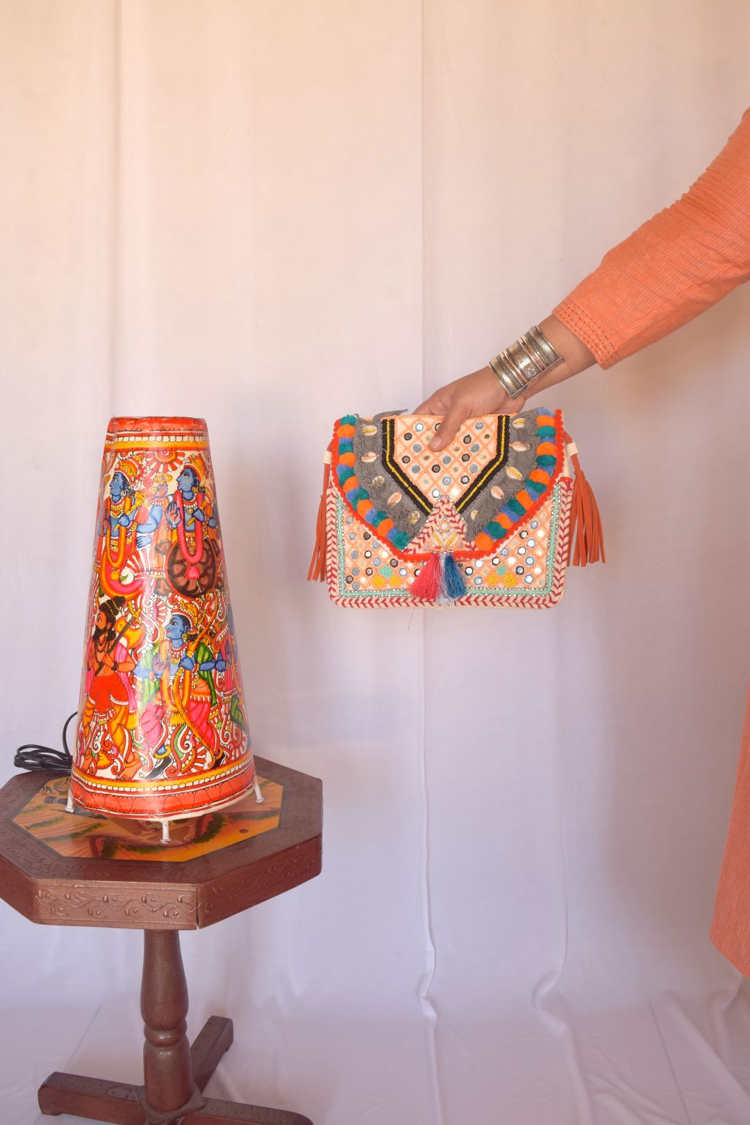 Mirror pearl sequence with choli & pompom- #01