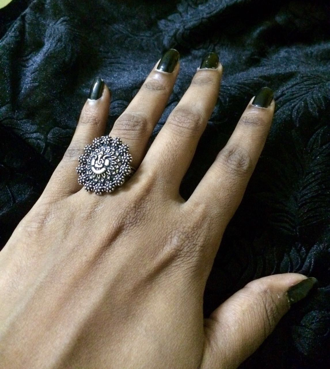 German Finish Ganesha Inside flower Ring