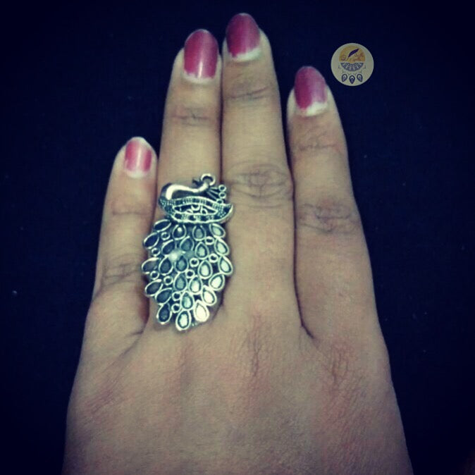 German Finish Big Peacock Statement Ring - Nayantara Model