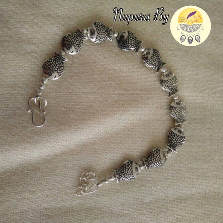 Silver finish sequence fish tiny beads anklet