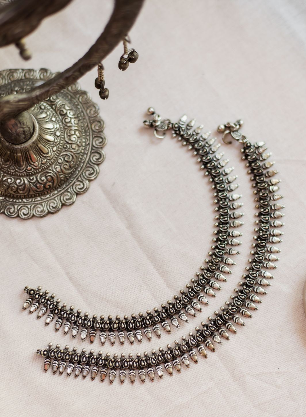 Silver Finish tiny Mango motifs with spikes droplets (PAIR)