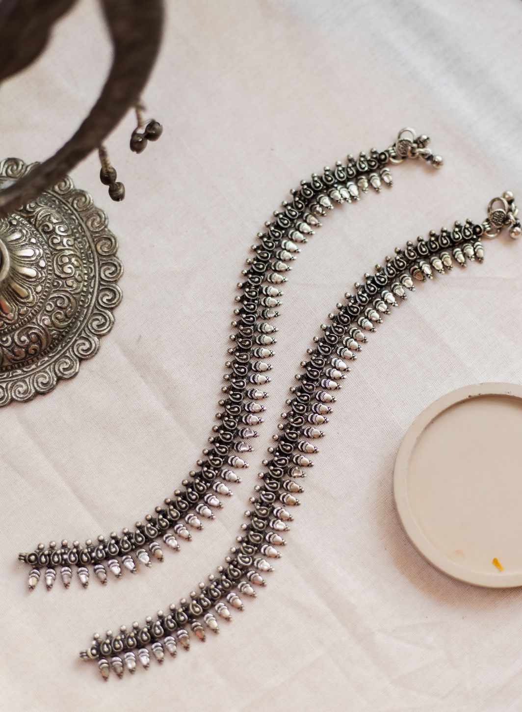 Silver Finish tiny Mango motifs with spikes droplets (PAIR)