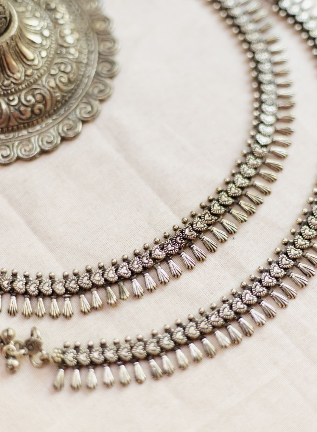 Silver Finish tiny heart motifs with seashell droplets (PAIR)