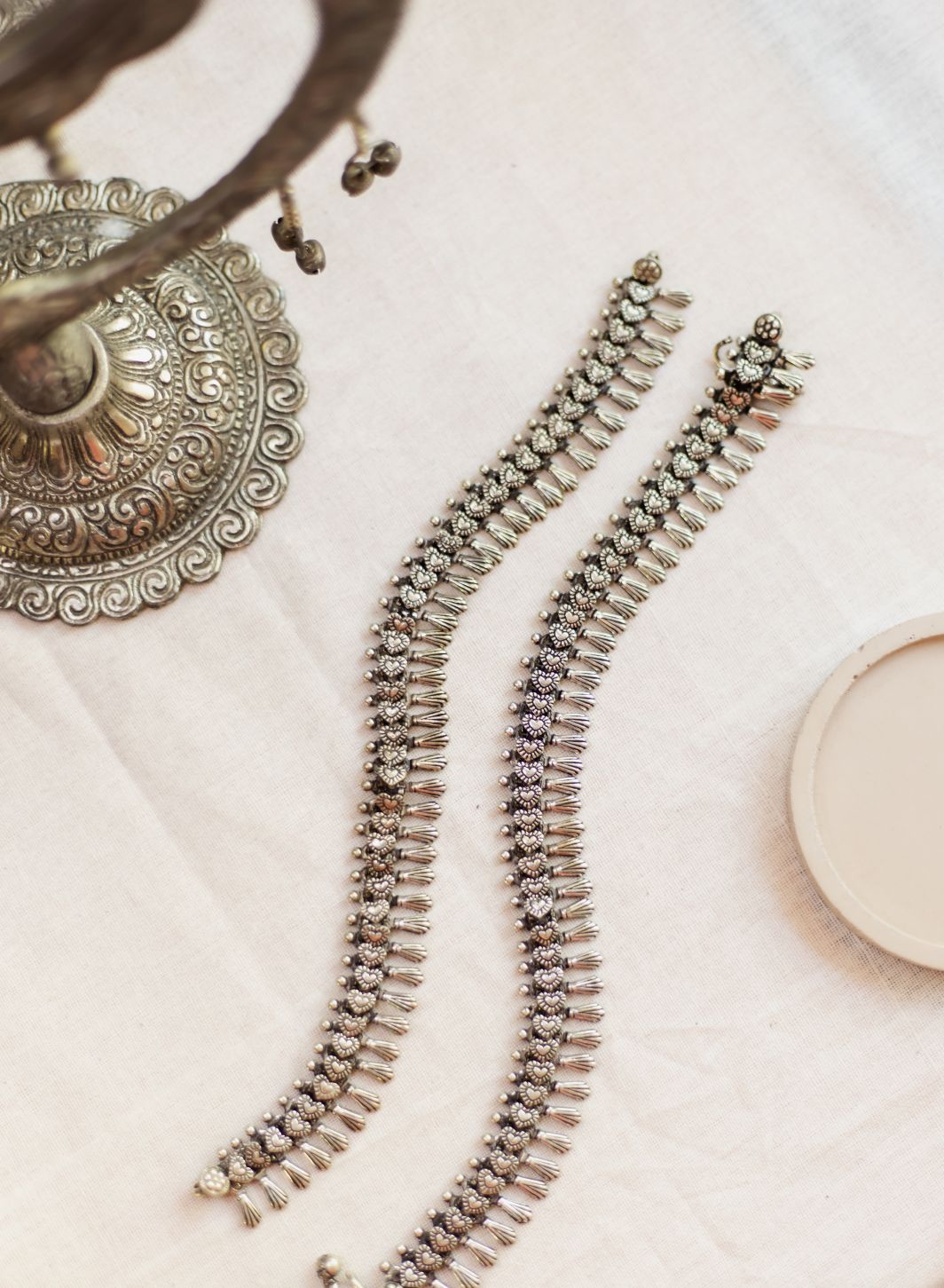 Silver Finish tiny heart motifs with seashell droplets (PAIR)