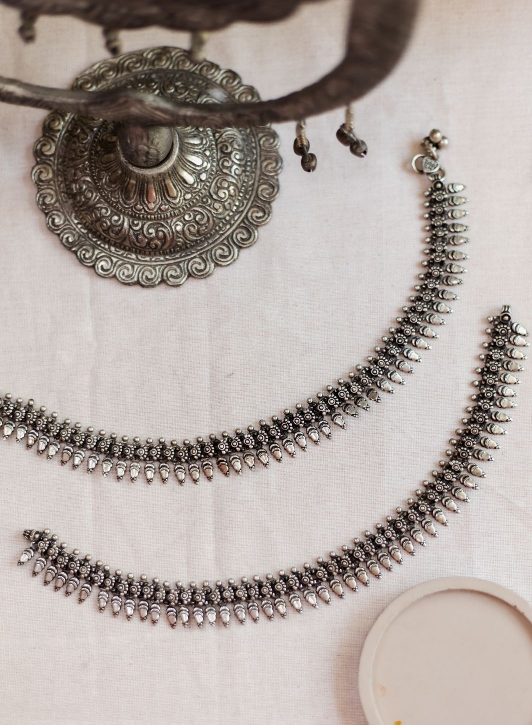 Silver Finish tiny half flower motifs with Spikes droplets (PAIR)