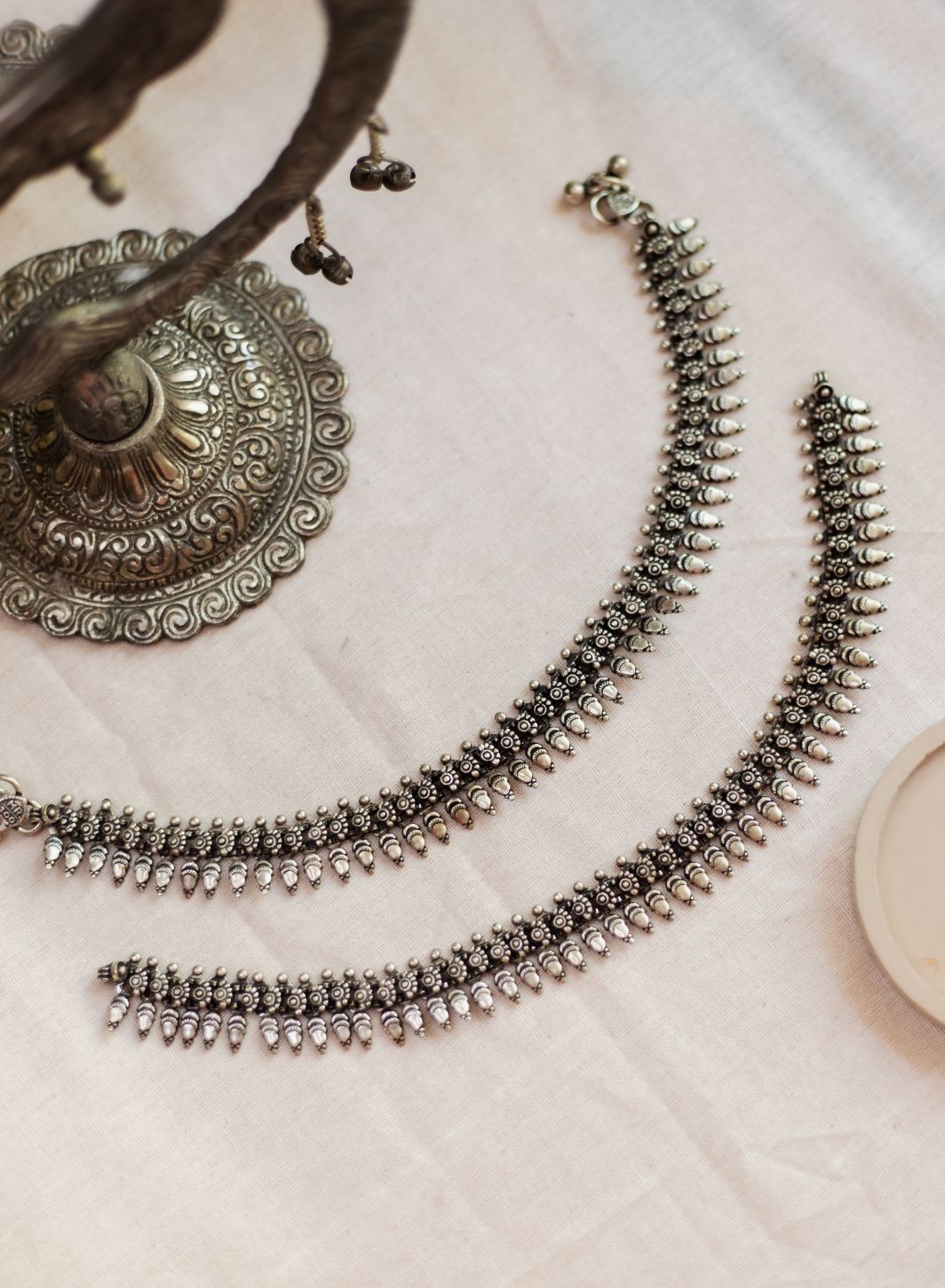 Silver Finish tiny half flower motifs with Spikes droplets (PAIR)