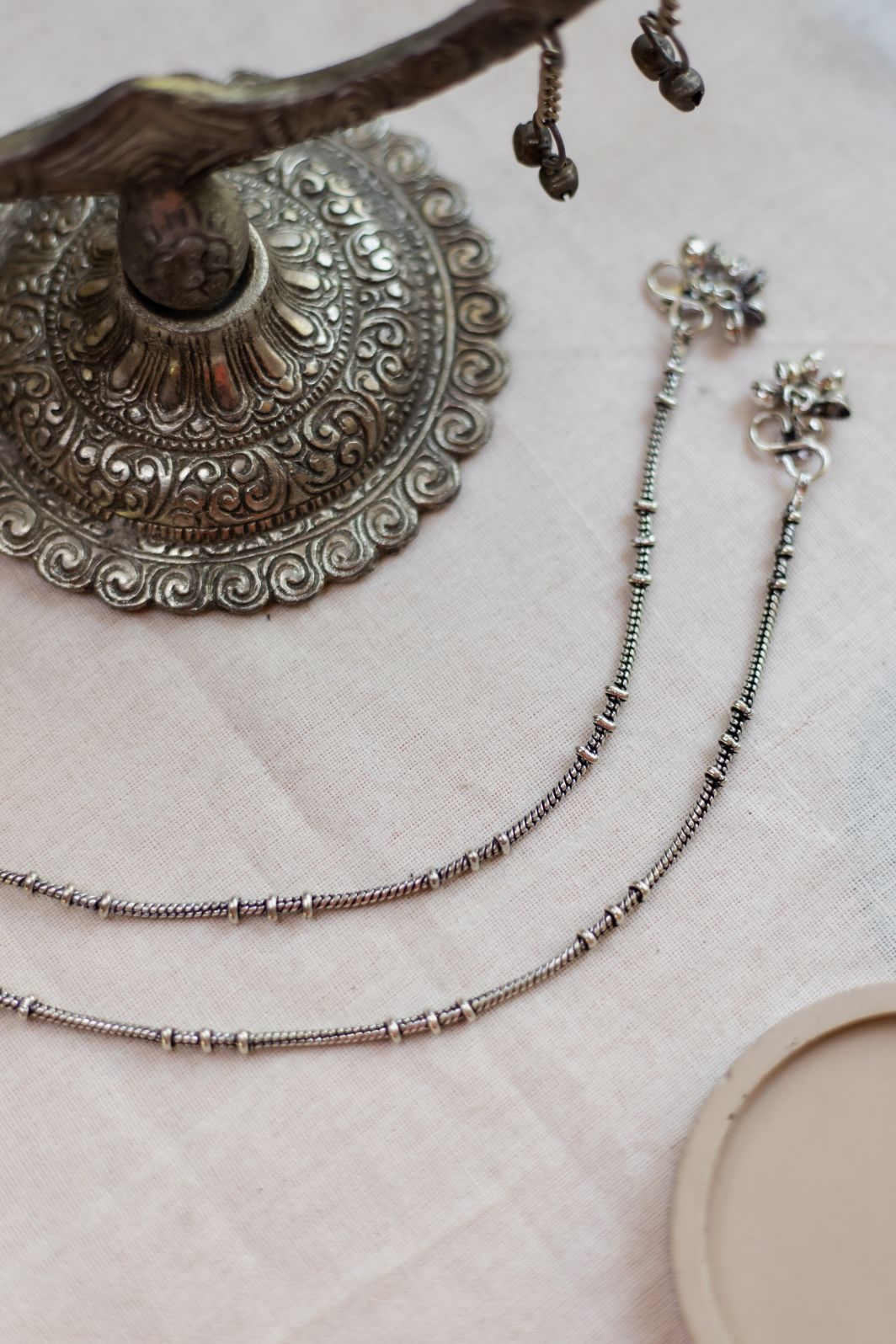 Silver Finish Dainty Anklet - Plain Chain (PAIR)