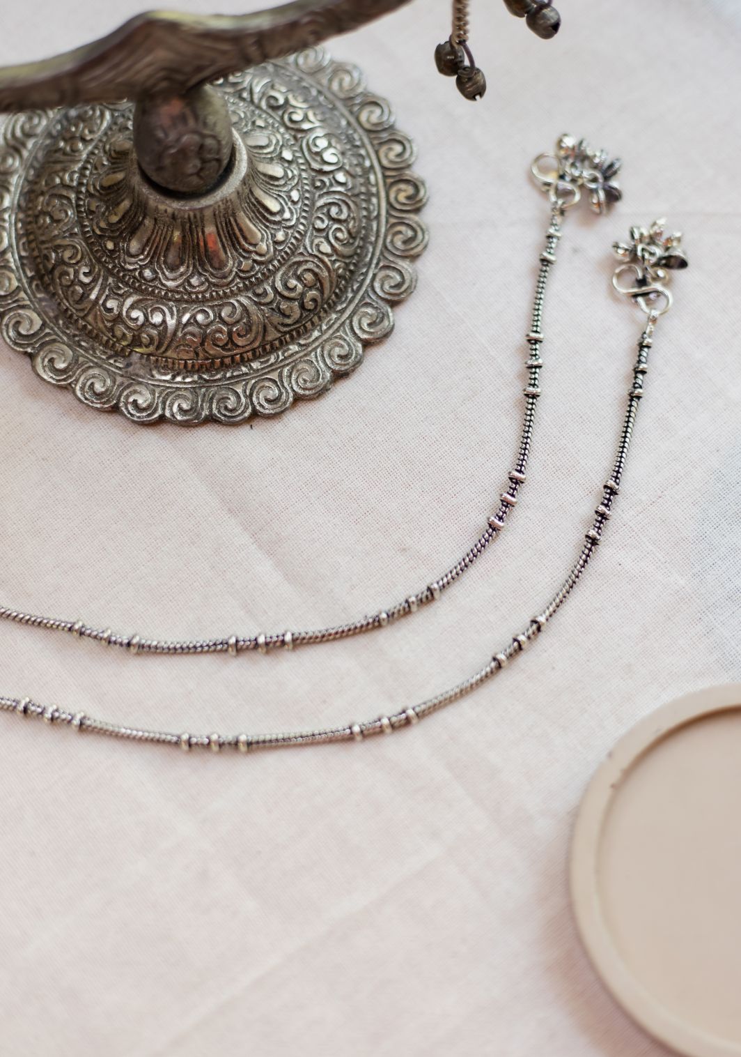 Silver Finish Dainty Anklet - Plain Chain (PAIR)