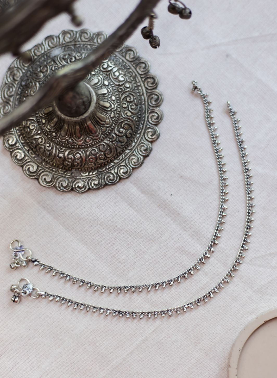 Silver Finish Dainty Anklet - Tiny Beads (PAIR)
