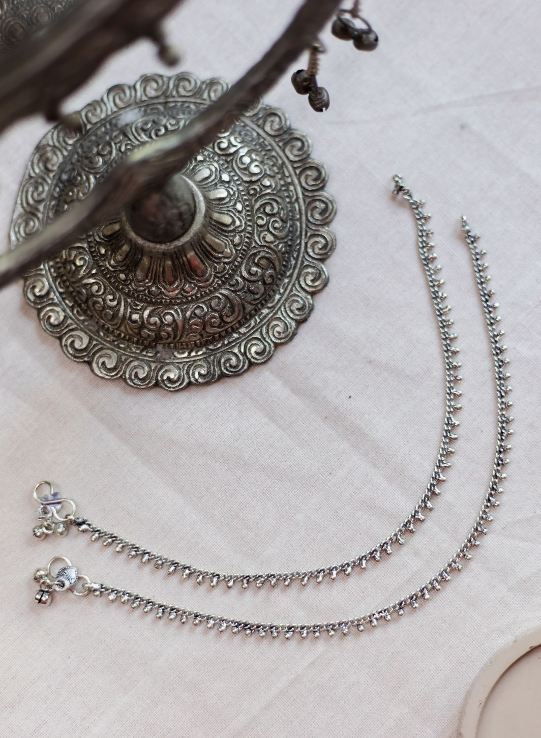 Silver Finish Dainty Anklet - Tiny Beads (PAIR)