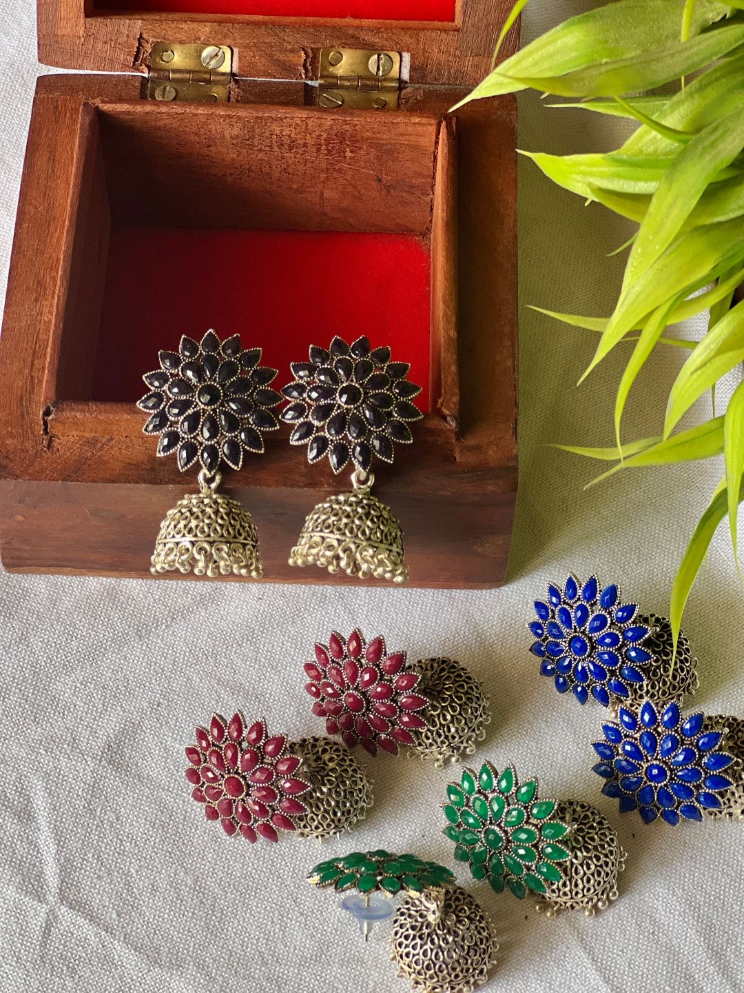 Silver Finish Flower stud with small jhumka -12(A)
